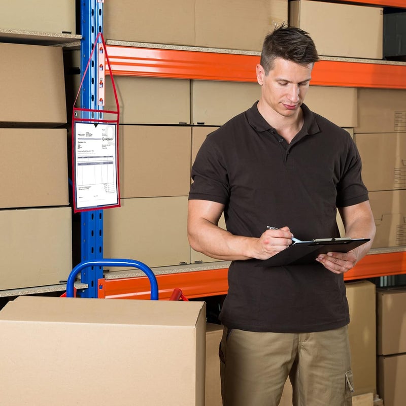 Geyee 50 Pack Job Ticket Holders Work Order Pockets for 9 x 12 Inch Hanging Sleeve Plastic Shop Ticket Holders with Strap, Both Sides Clear(Red) - Image 5